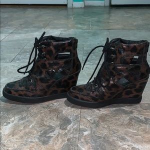 Aldo Leopard Print Cutout Sneaker Wedges